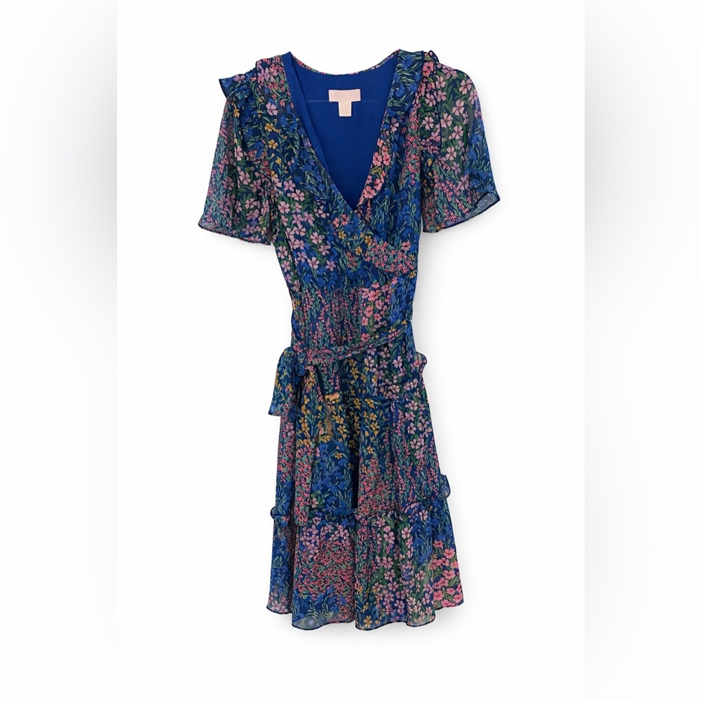 Floral Blue and Pink Wrap Dress